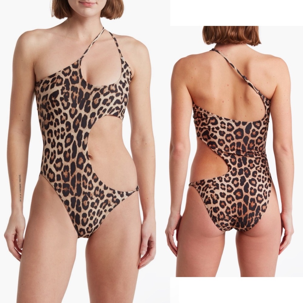 GOOD AMERICAN Sexy Miami Cutout Leopard One-Piece Swimsuit 3X Vacation Resort